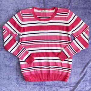 EWM pink purple white striped long sleeve sweater crew neck vintage bright